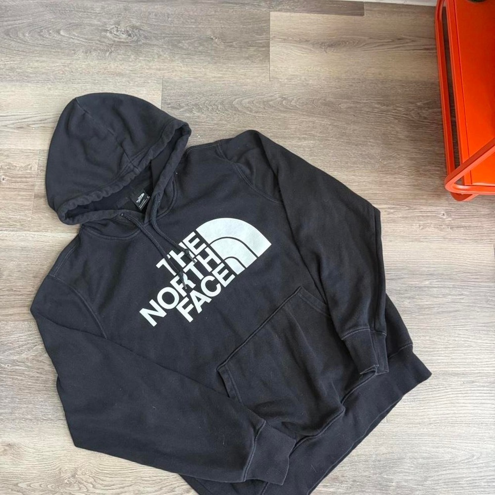 The North Face Mens Black Hoodie White Logo Pullover Sweatshirt Size M